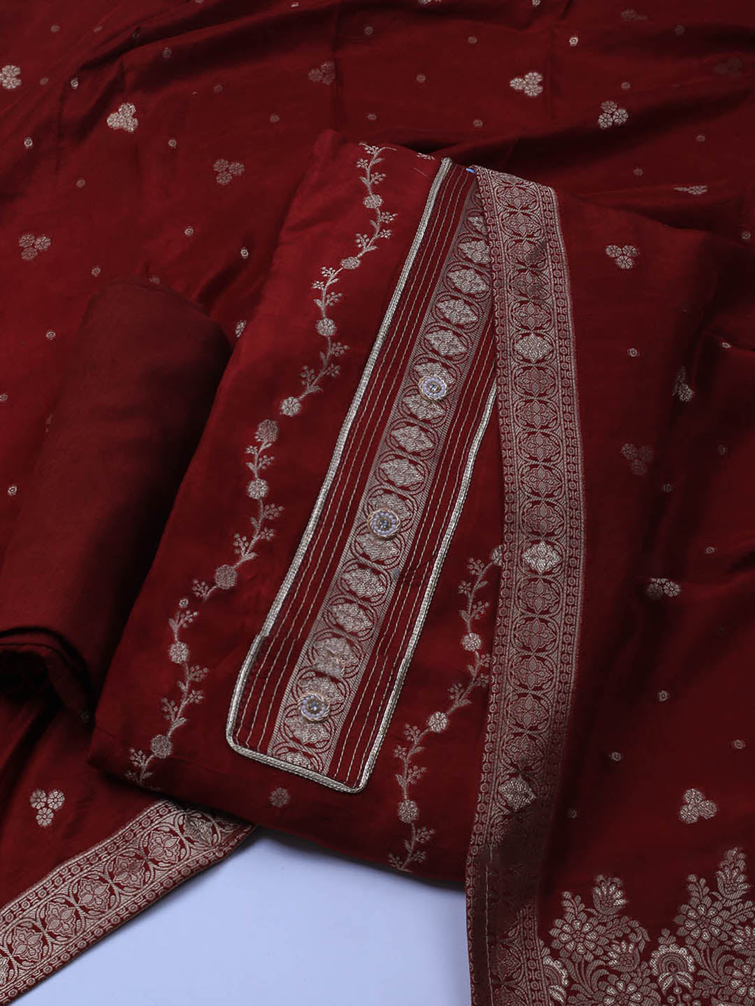 Embroidery Chanderi Unstitched Suit With Dupatta