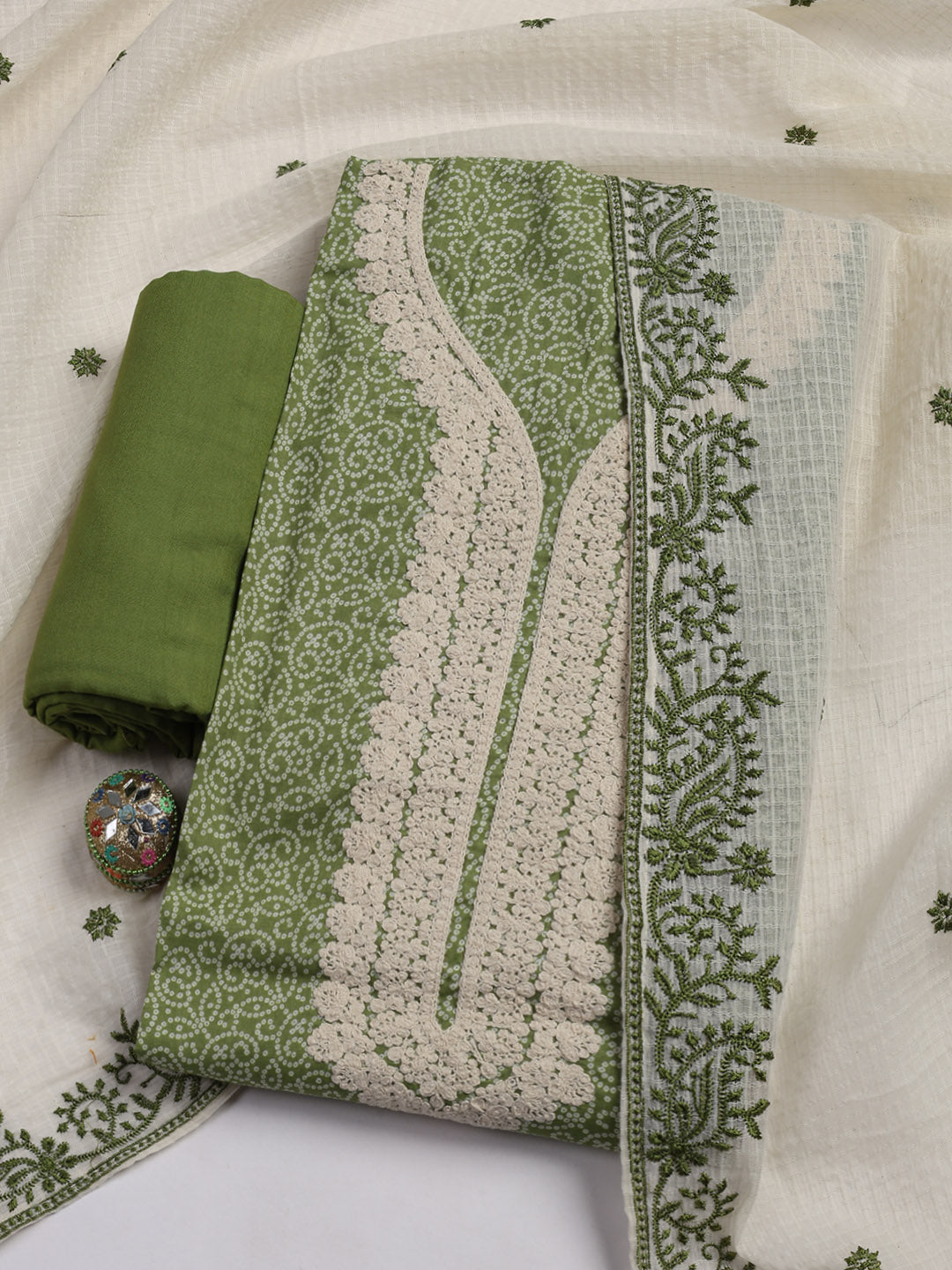 Embroidered Cotton Blend Unstitched Suit Piece With Dupatta