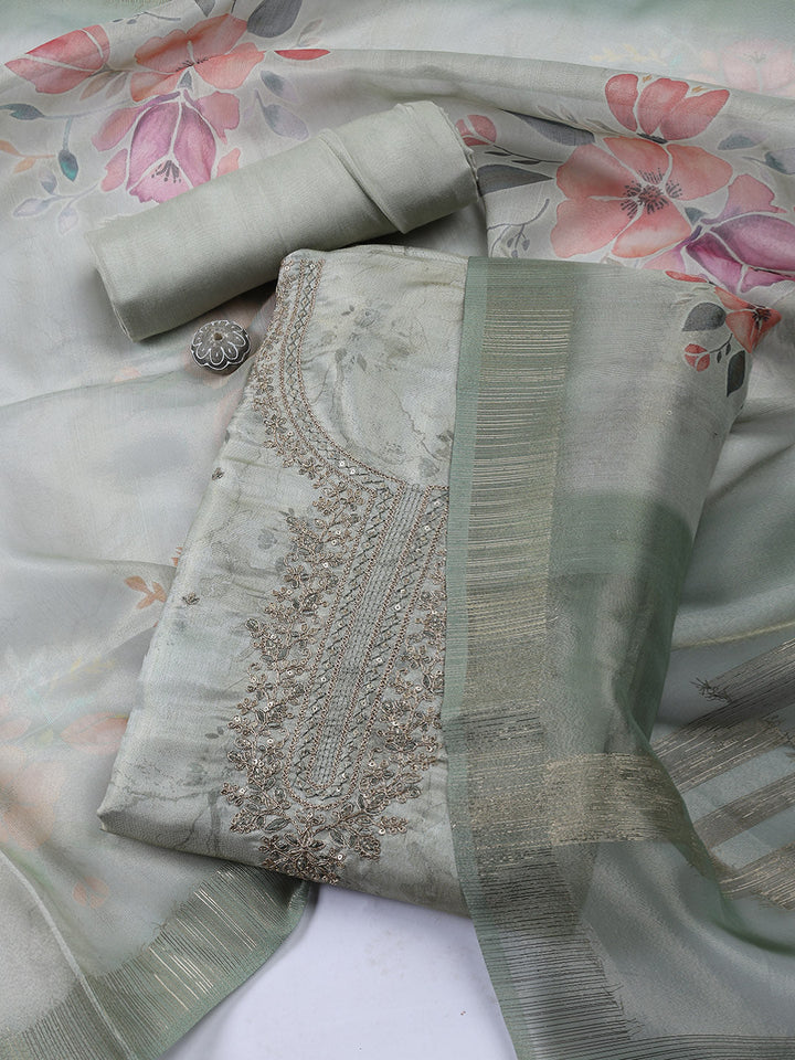 Neck Embroidered Tissue Unstitched Suit With Dupatta