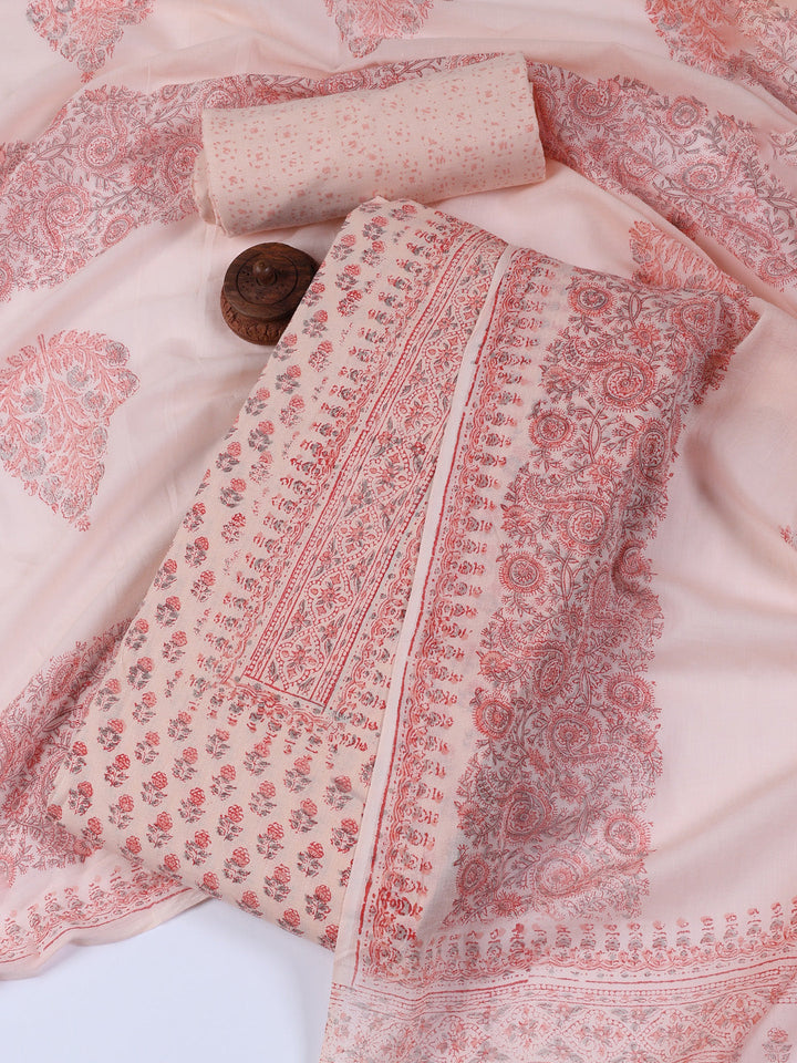 Neck Work Cotton Blend Unstitched Suit With Dupatta