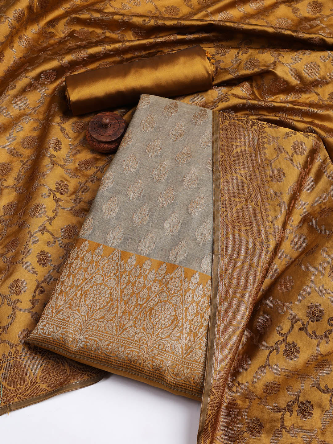 Woven Chanderi Unstitched Suit With Dupatta