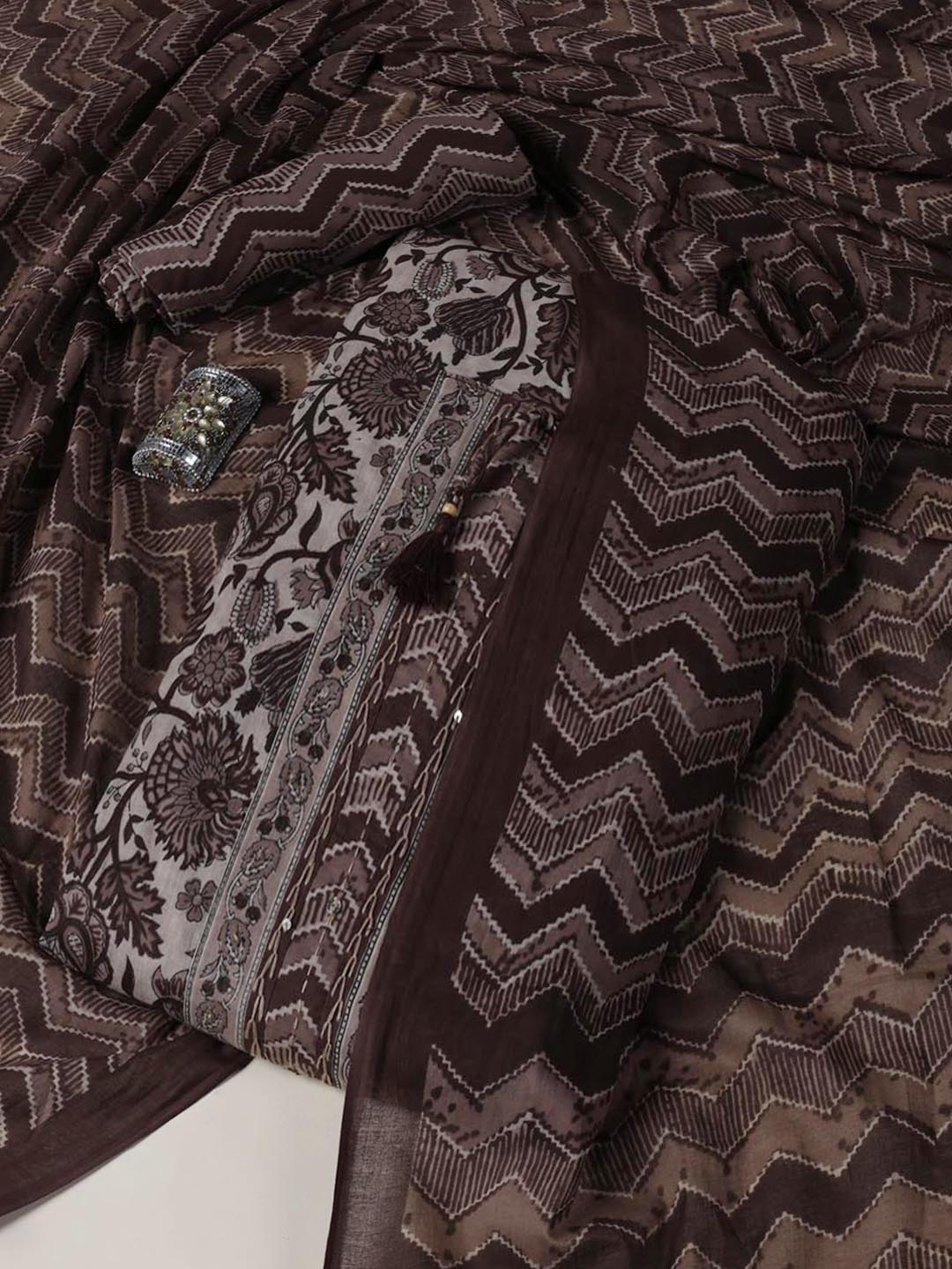 Printed Chanderi Unstitched Suit Piece With Dupatta