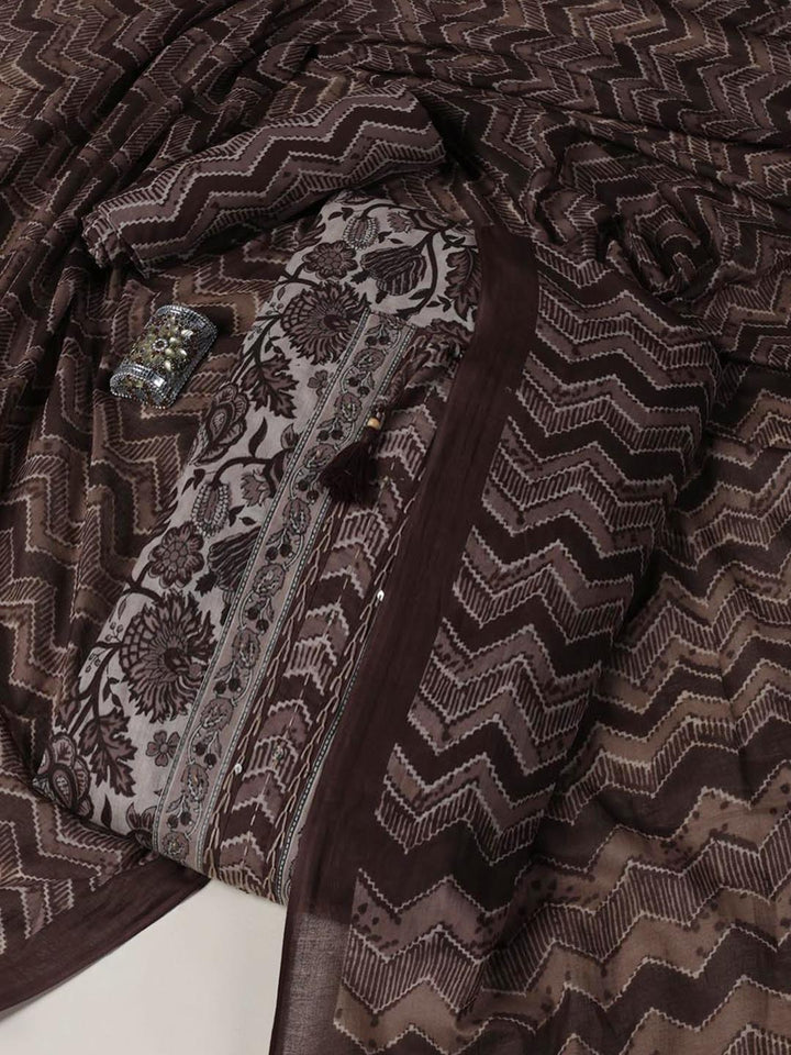 Printed Chanderi Unstitched Suit Piece With Dupatta