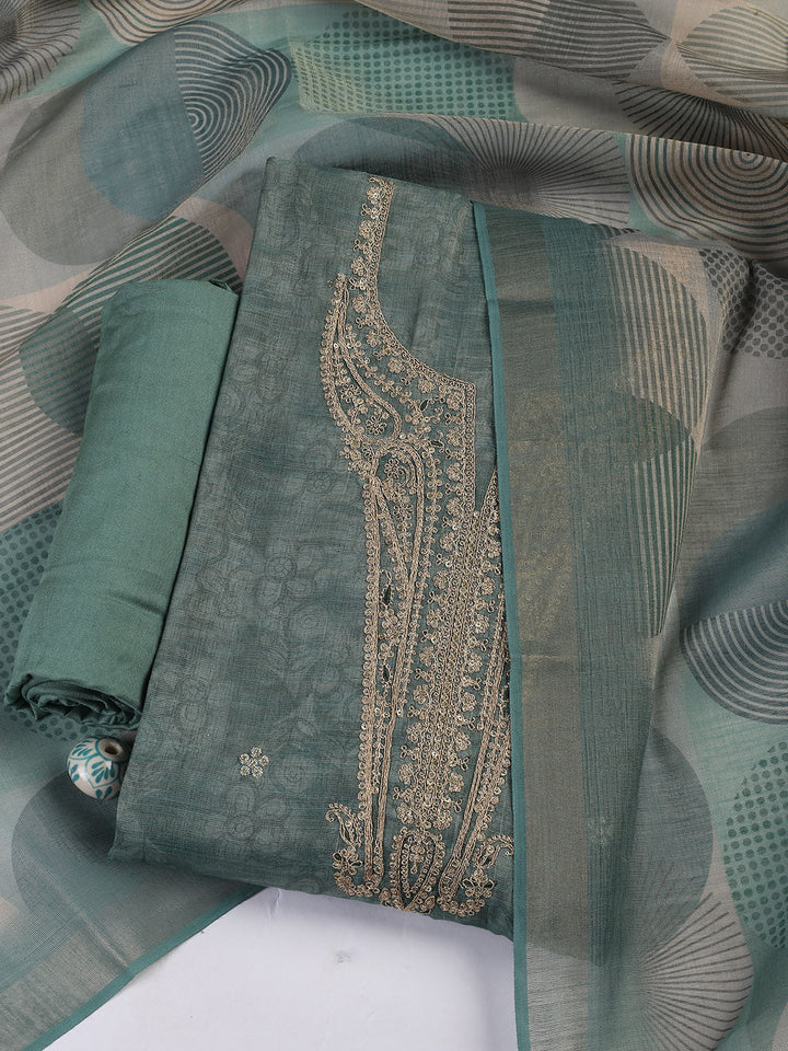 Neck Embroidery Chanderi Unstitched Suit With Dupatta