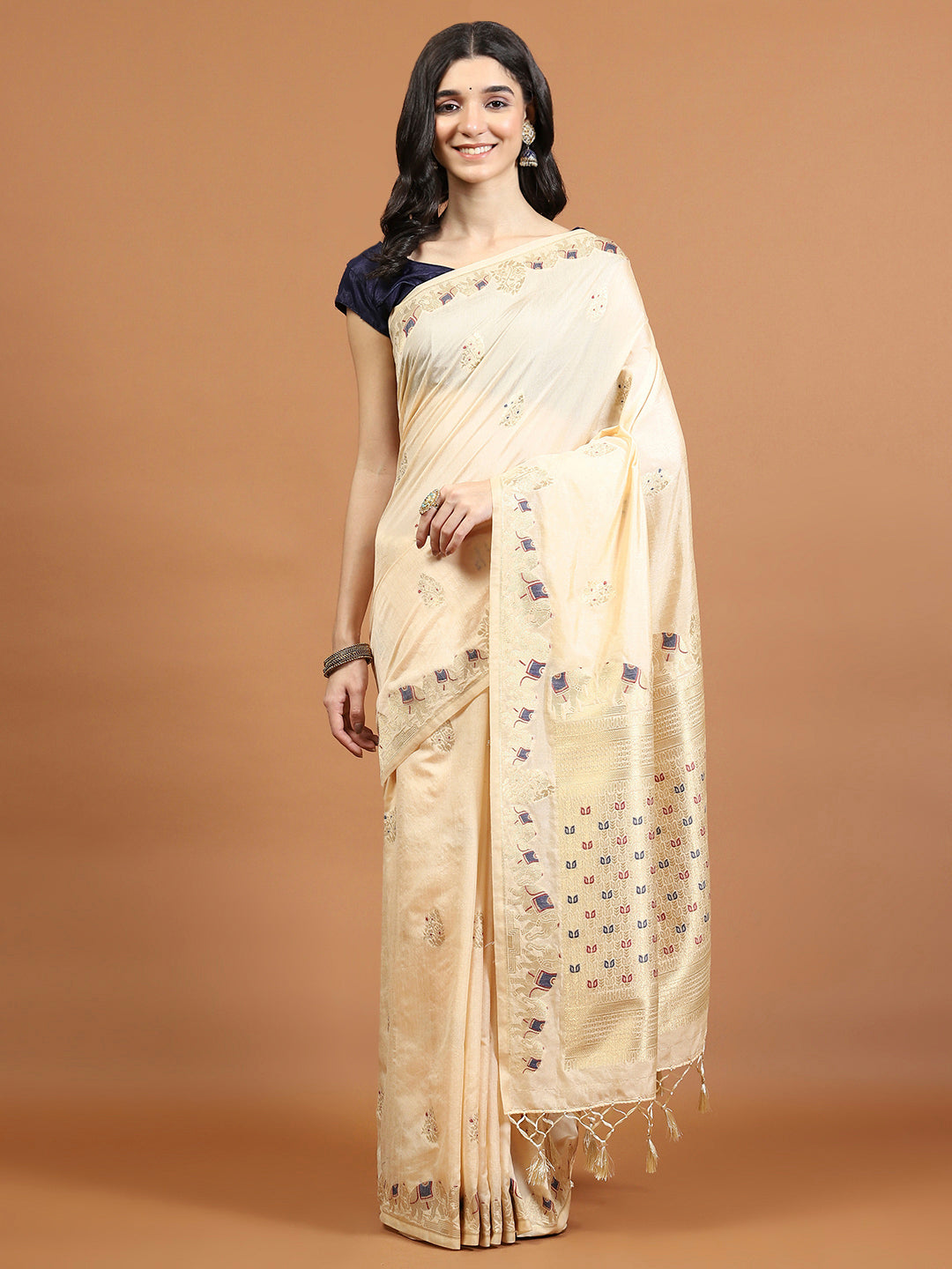 Zari Border Booti Art Silk Woven Saree