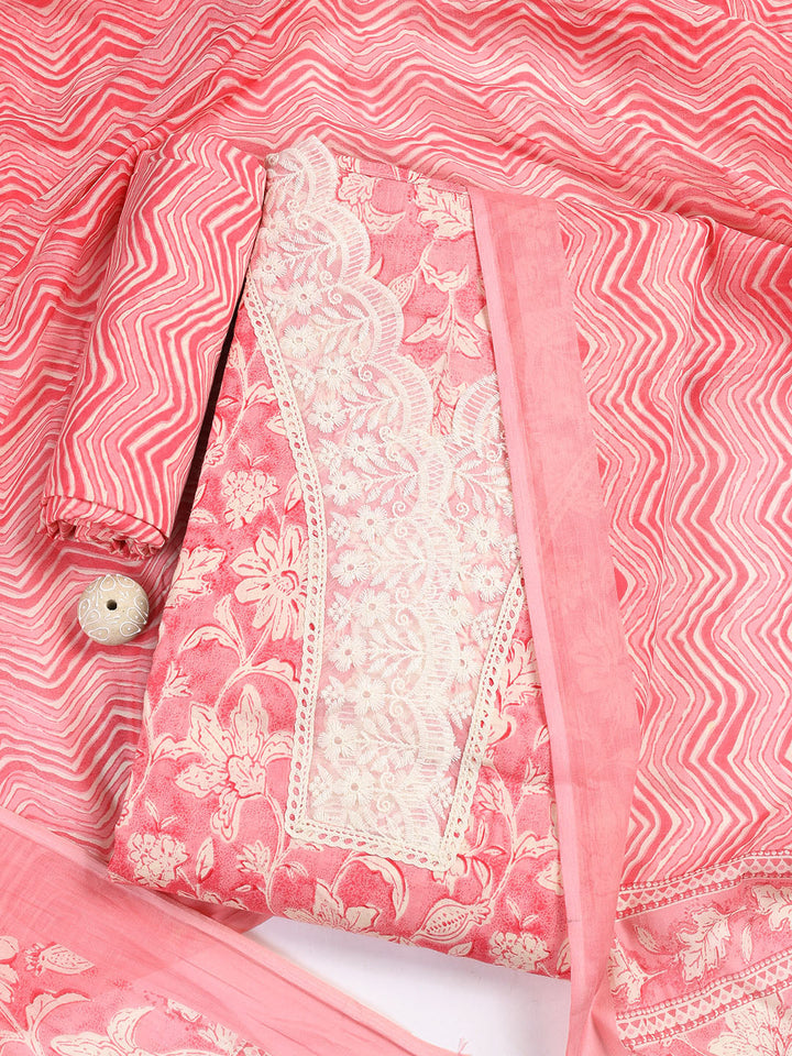 Cotton Blend Unstitched Suit Piece With Dupatta