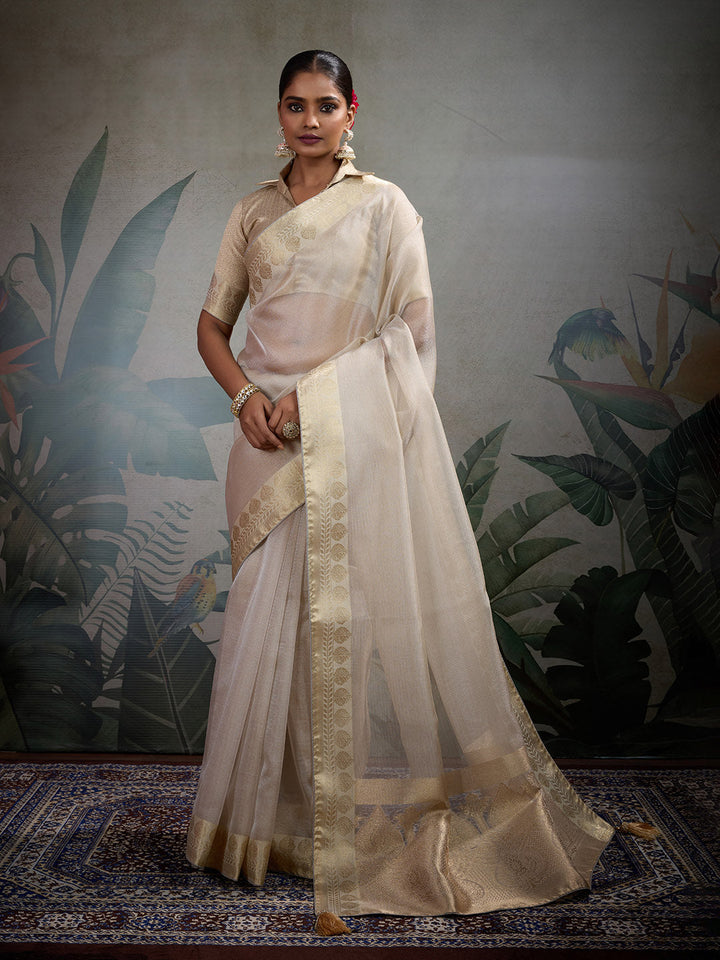 Woven Border Plain Art slik Saree