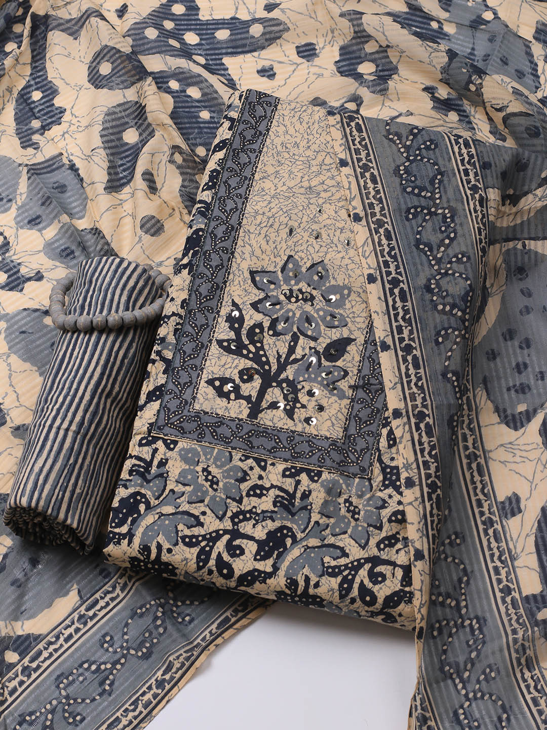 Printed Cotton Blend Unstitched Suit With Dupatta