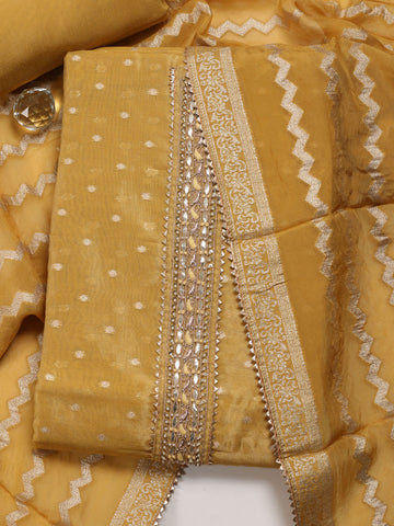 Neck Patti Chanderi Unstitched Suit With Dupatta