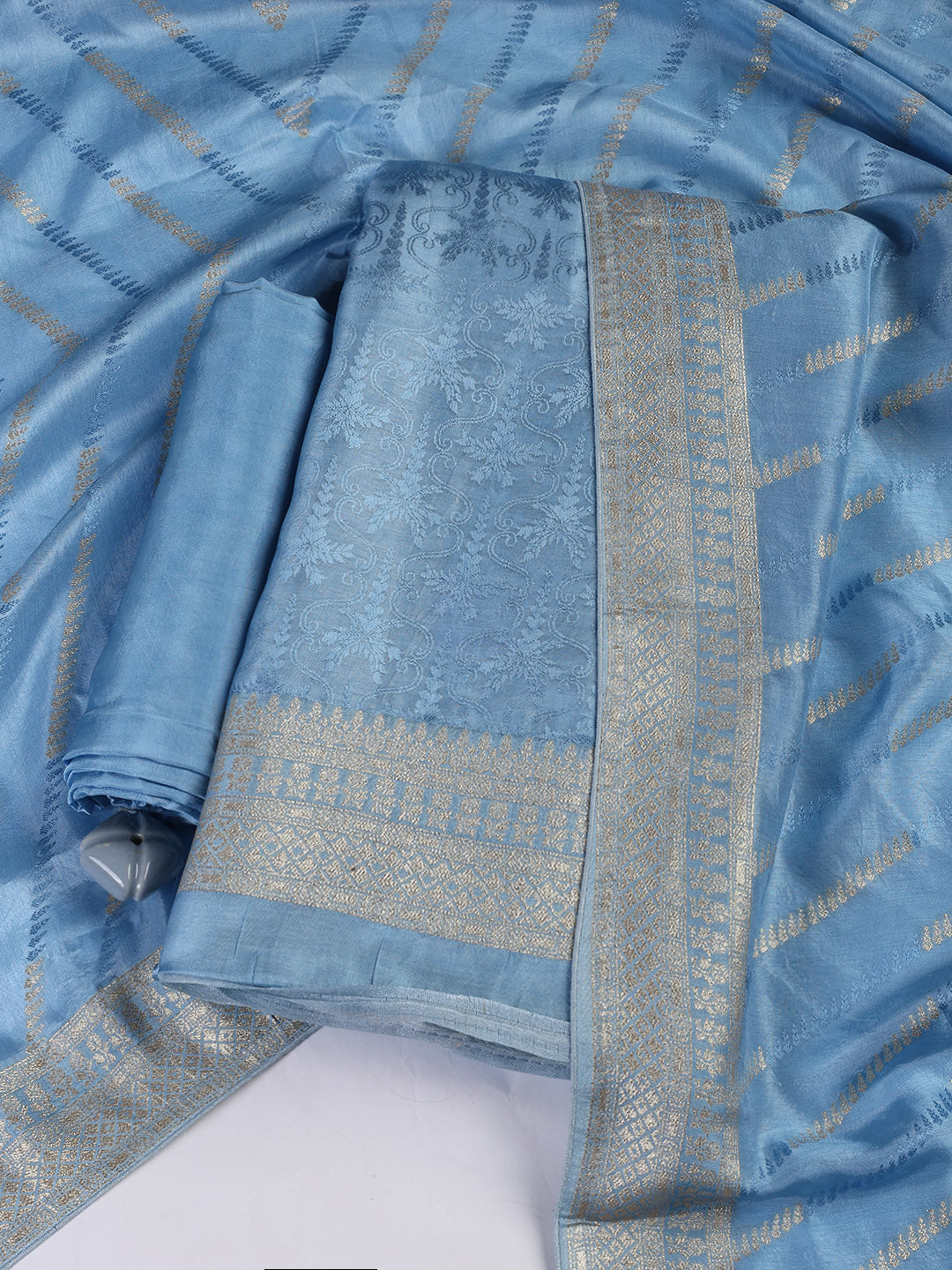 Embroidery Chanderi Unstitched Suit With Dupatta