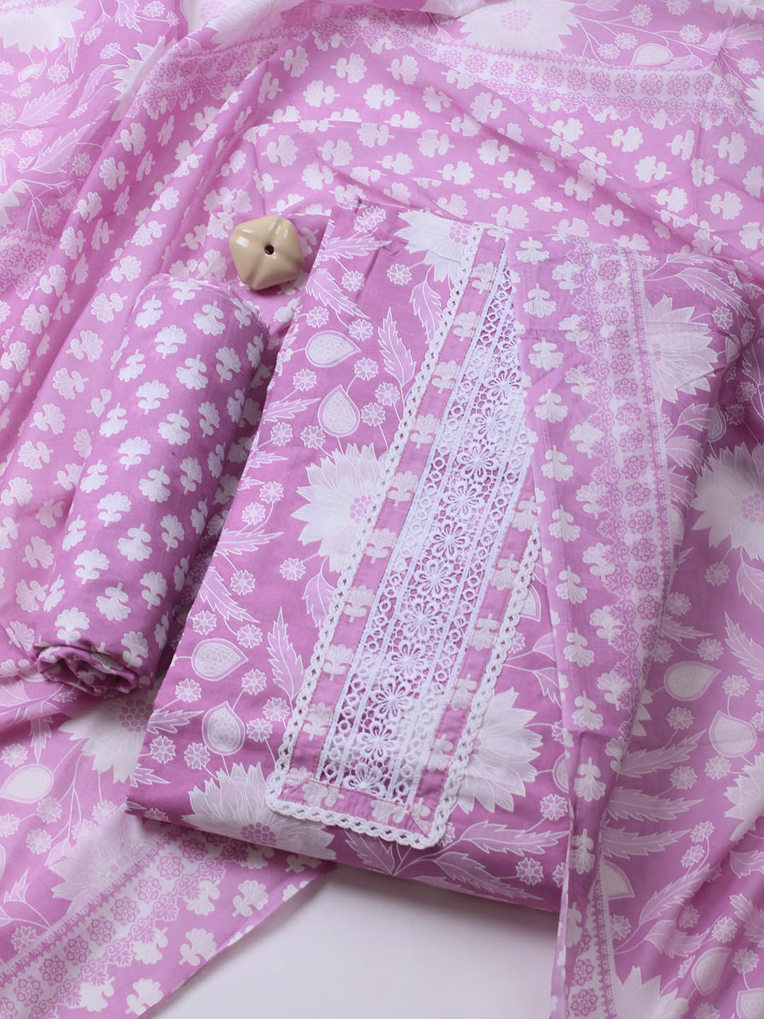 Printed Cotton Blend Unstitched Suit With Dupatta