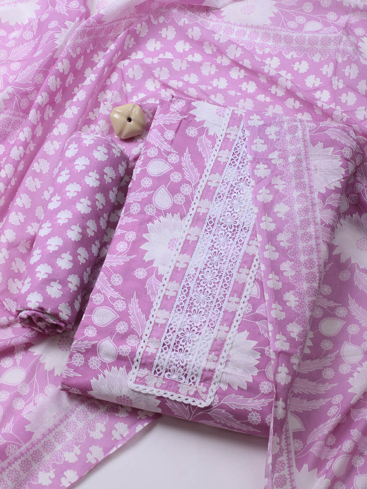 Printed Cotton Blend Unstitched Suit With Dupatta