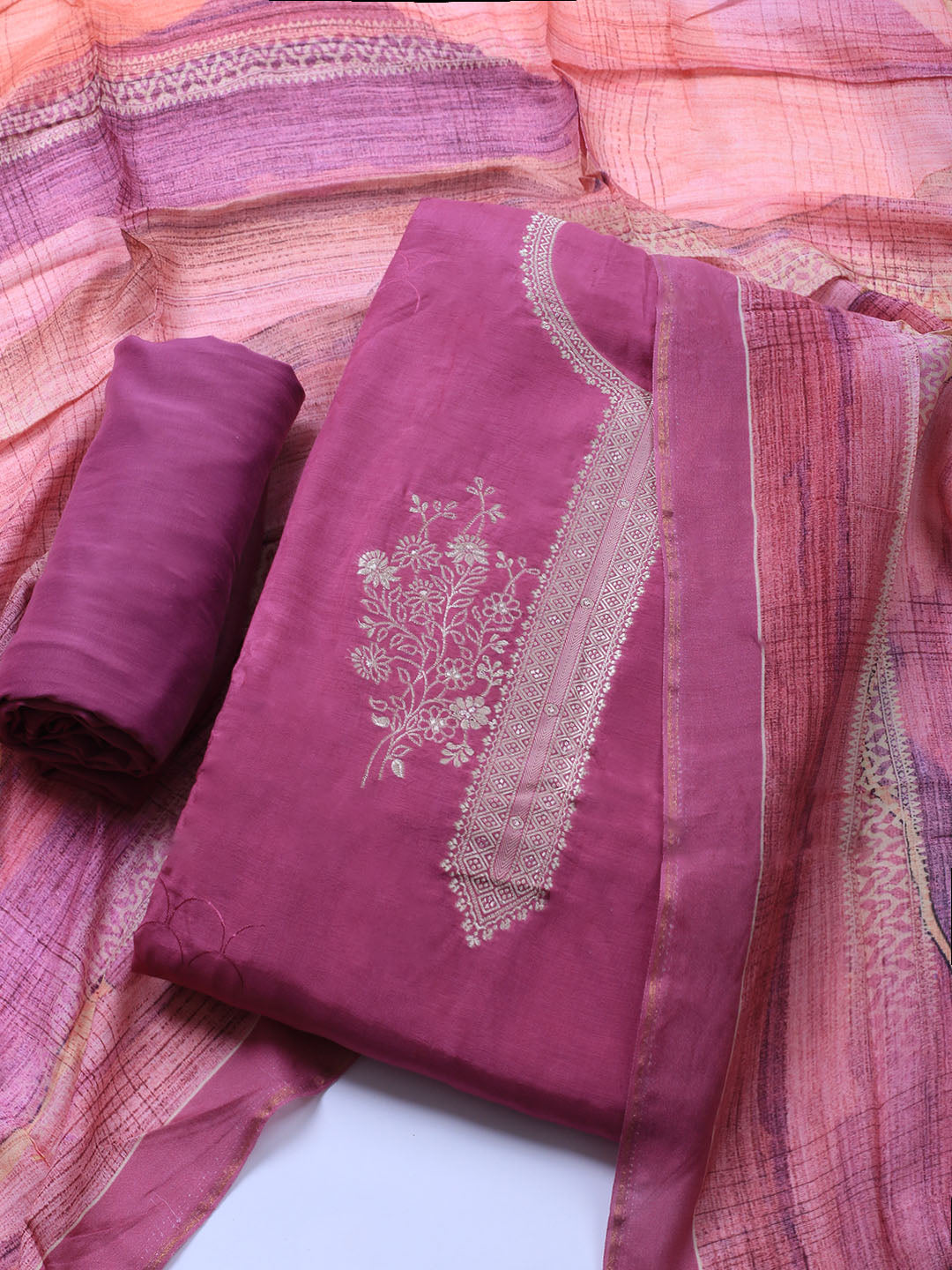 Zardozi Art Silk Unstitched Suit Piece With Dupatta