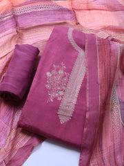 Zardozi Art Silk Unstitched Suit Piece With Dupatta