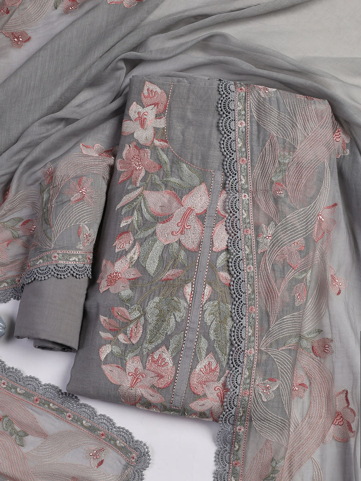 Embroidery Chanderi Unstitched Suit With Dupatta