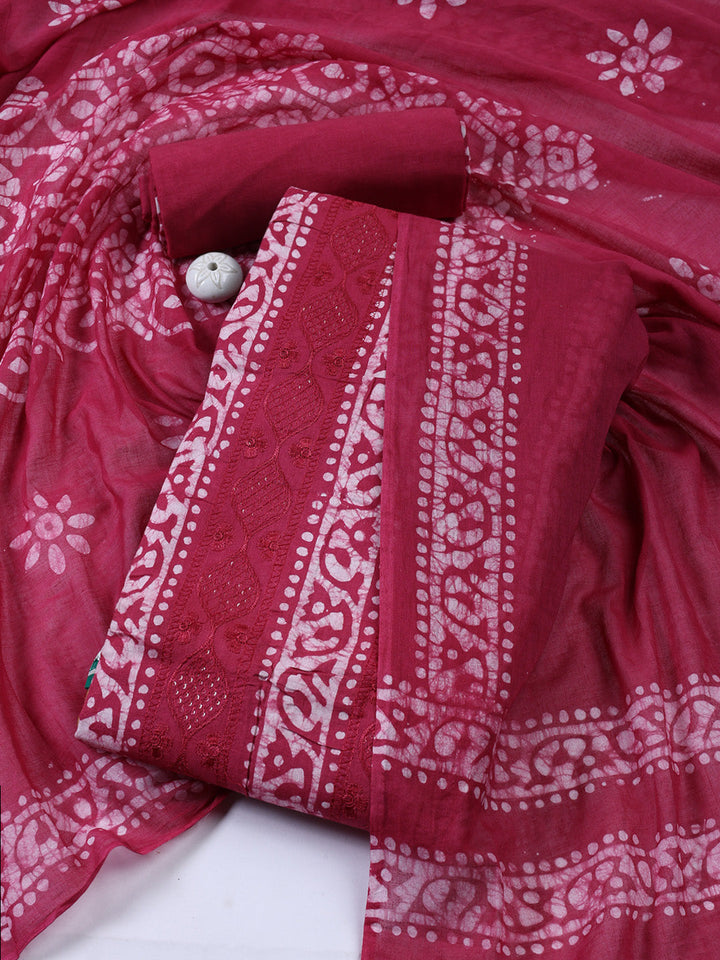 Printed Cotton Blend Unstitched Suit Piece With Dupatta