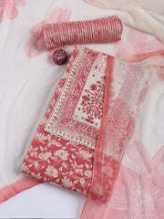 Printed Cotton Blend Unstitched Suit With Dupatta