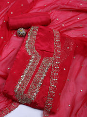 Neck Embroidered Organza Unstitched Suit With Dupatta