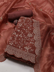 Embroidered OrganzaUnstitched Suit Piece With Dupatta