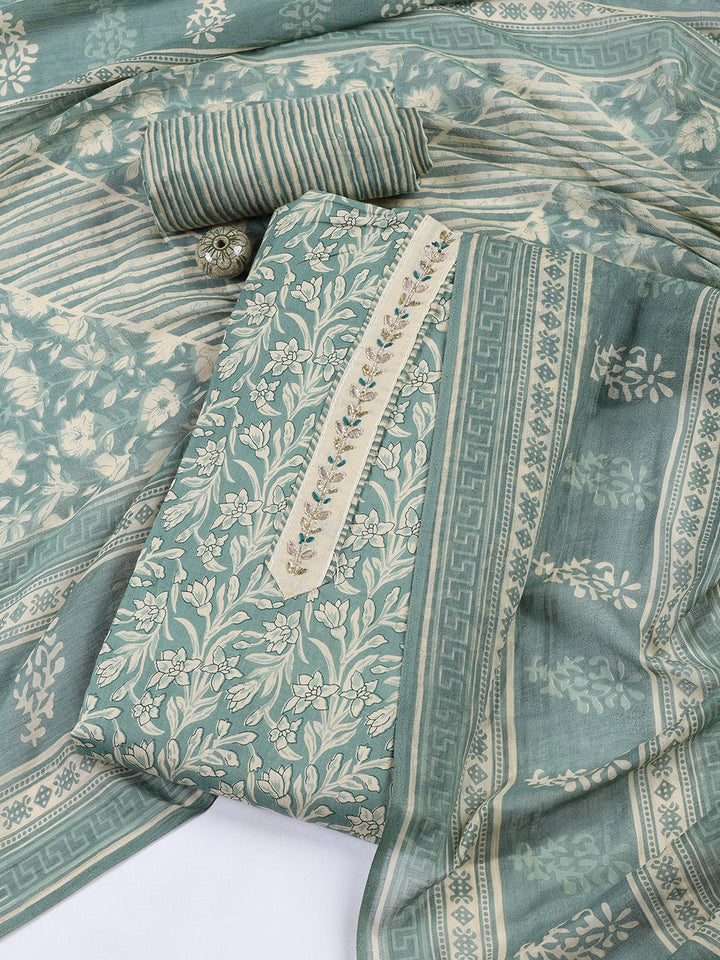 Neck Patti Cotton Blend Unstitched Suit With Dupatta