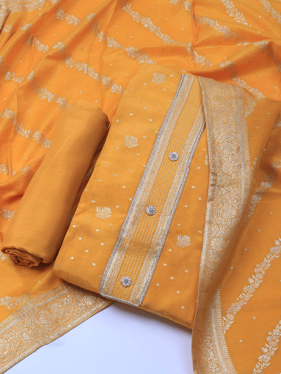 Embroidery Chanderi Unstitched Suit With Dupatta