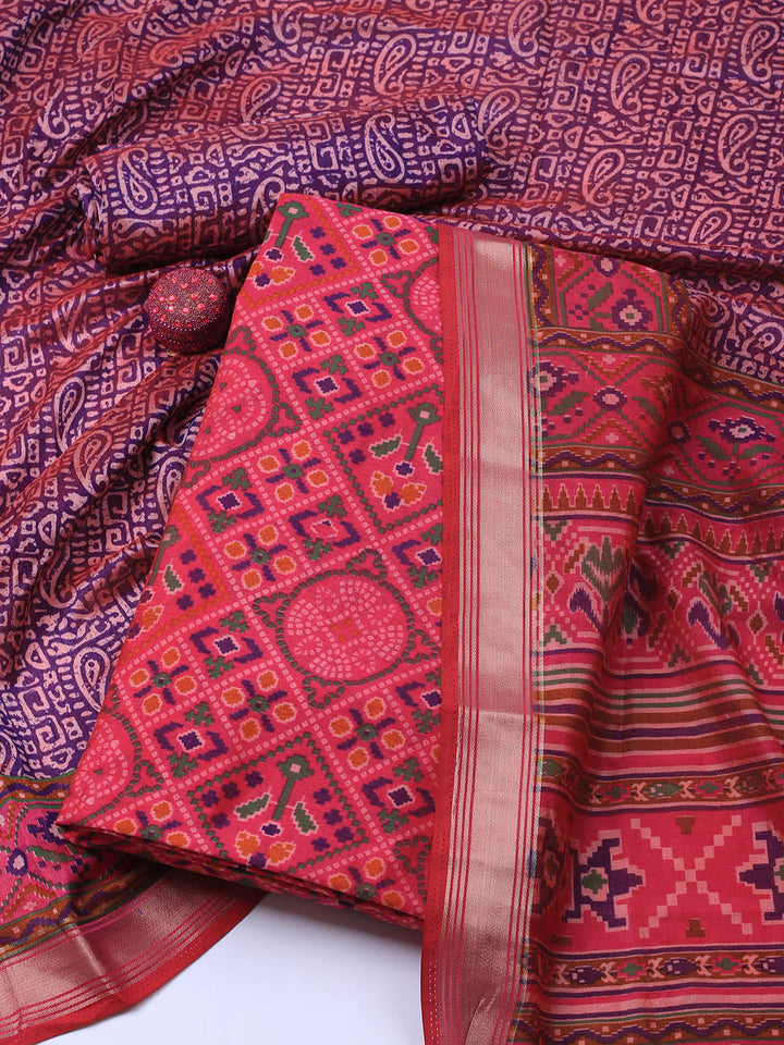 Art Silk Unstitched Suit Piece With Dupatta
