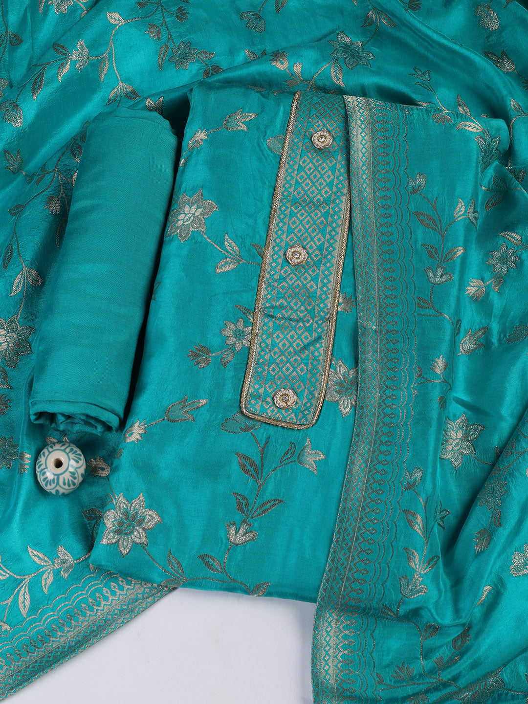 Embroidery Chanderi Unstitched Suit With Dupatta