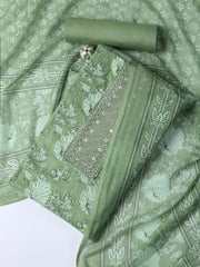 Neck Woek Cotton Blend Unstitched Suit With Dupatta