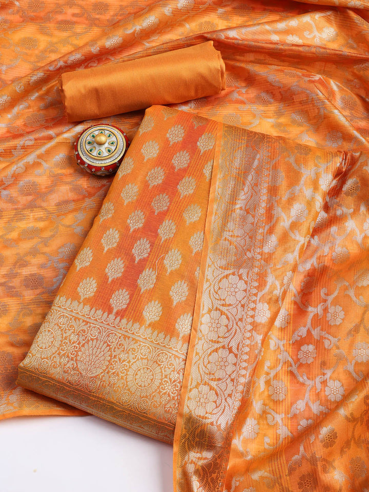 Woven Chanderi Unstitched Suit With Dupatta