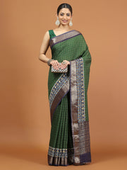 Patola Zari Border Printed Cotton Blend Woven Saree