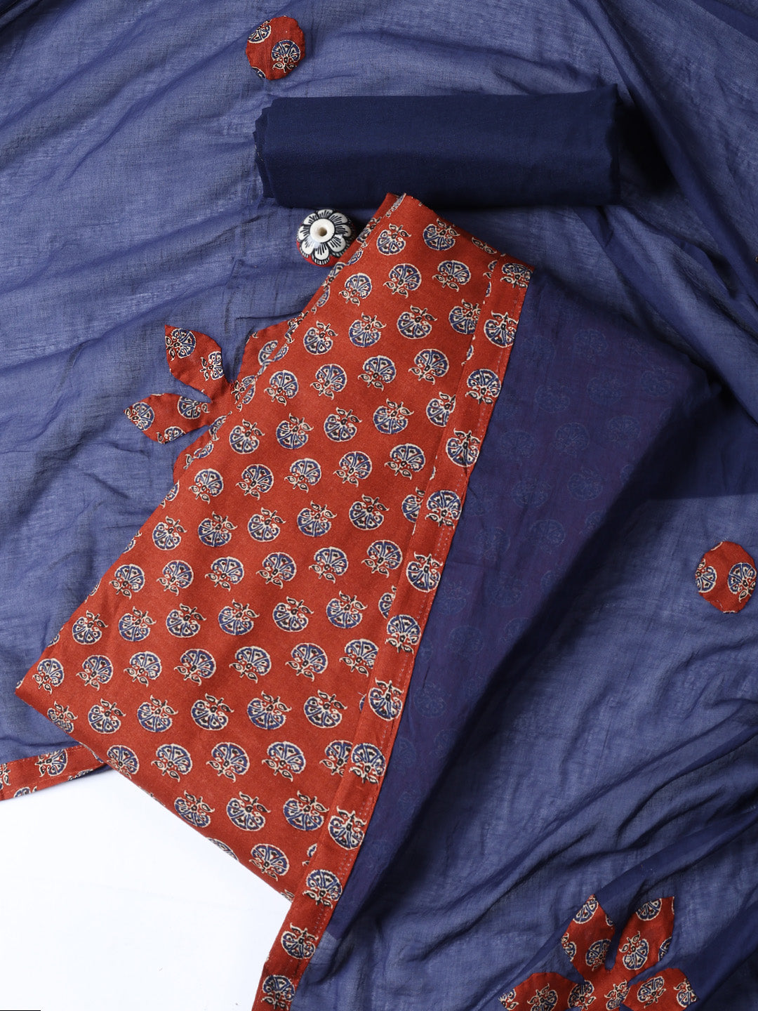 Printed Cotton Blend Unstitched Suit With Dupatta