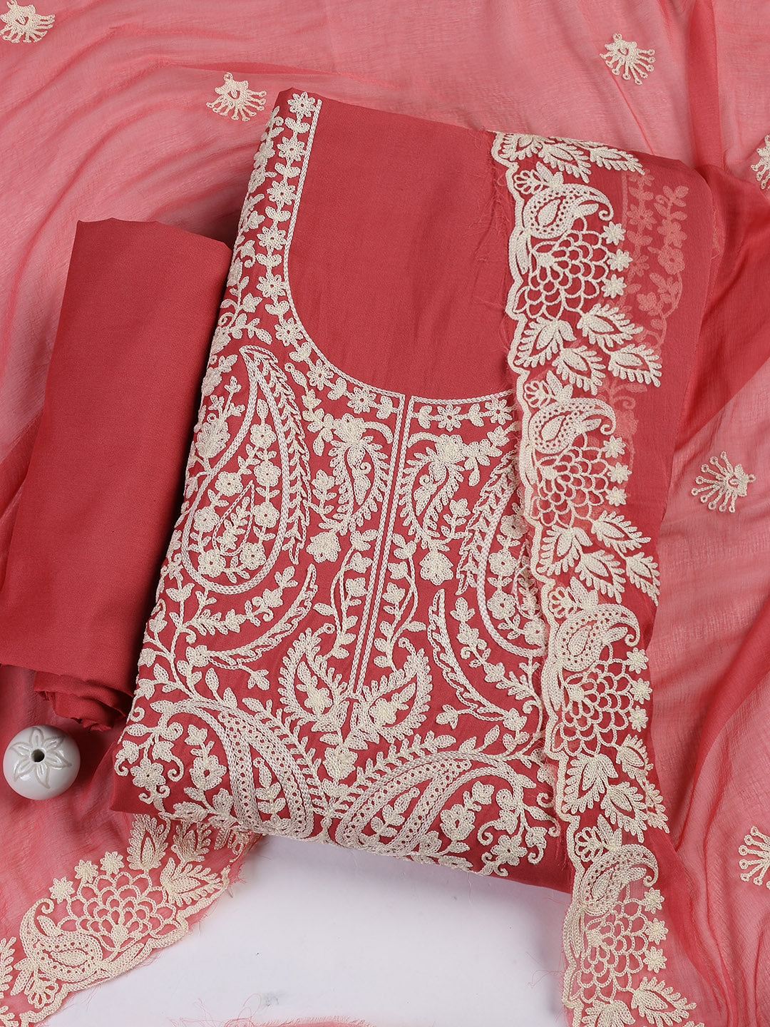 Cotton Blend Unstitched Suit Piece With Dupatta