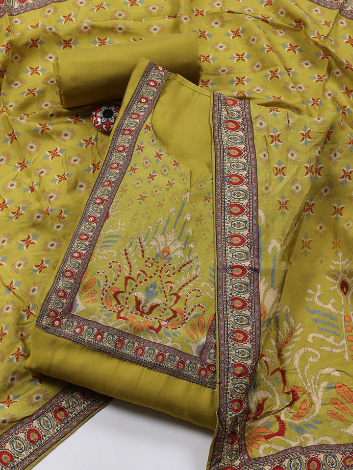 Printed Chanderi Unstitched Suit Piece With Dupatta
