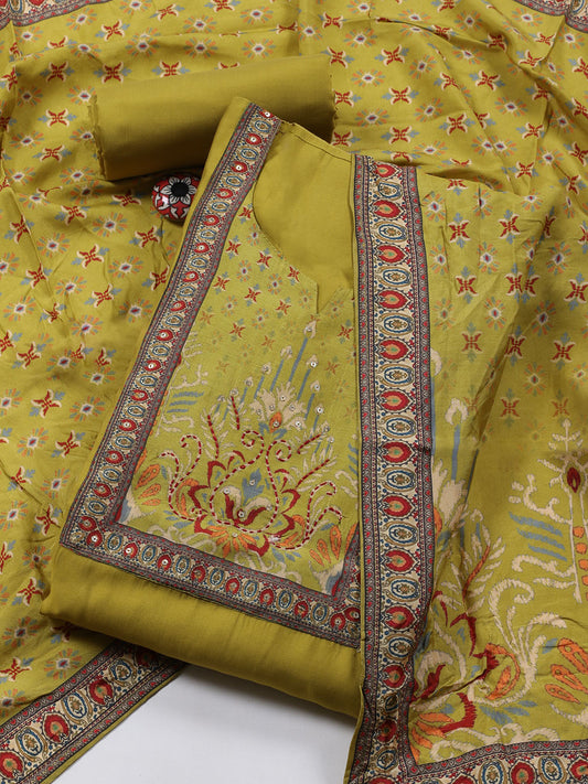 Printed Chanderi Unstitched Suit Piece With Dupatta