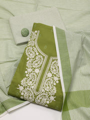 Neck Embroidered Cotton Unstitched Suit Piece With Dupatta