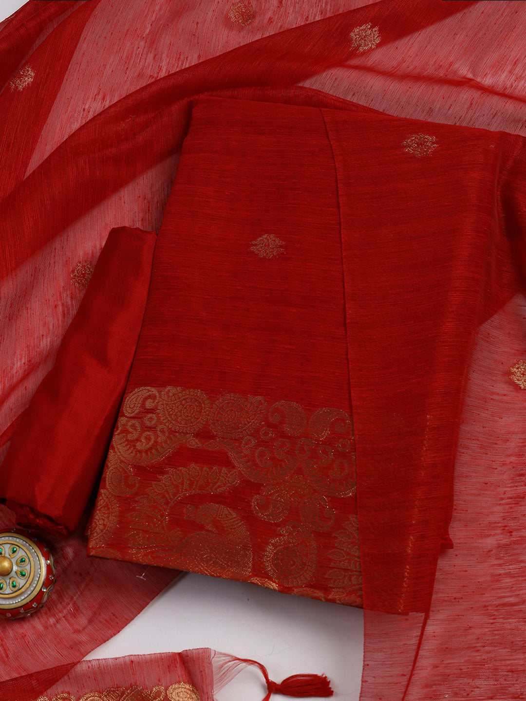 Woven Chanderi Unstitched Suit Piece With Dupatta