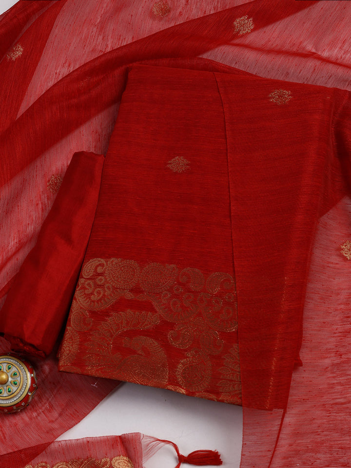 Woven Chanderi Unstitched Suit Piece With Dupatta