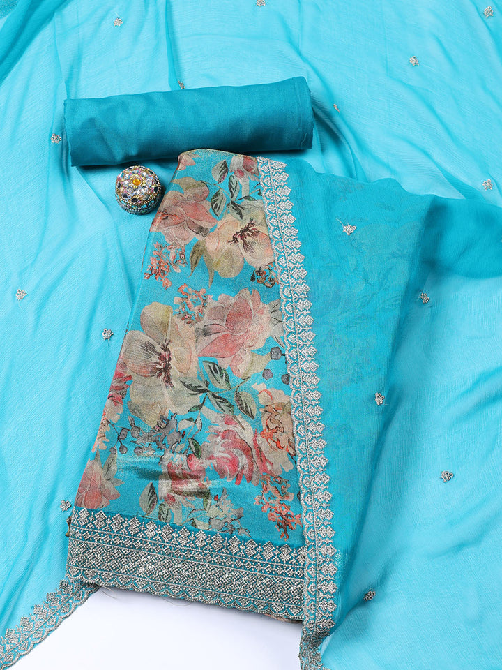 Neck Embroidered Tissue Unstitched Suit With Dupatta