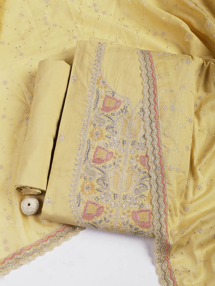 Embroidered Cotton Blend Unstitched Suit Piece With Dupatta