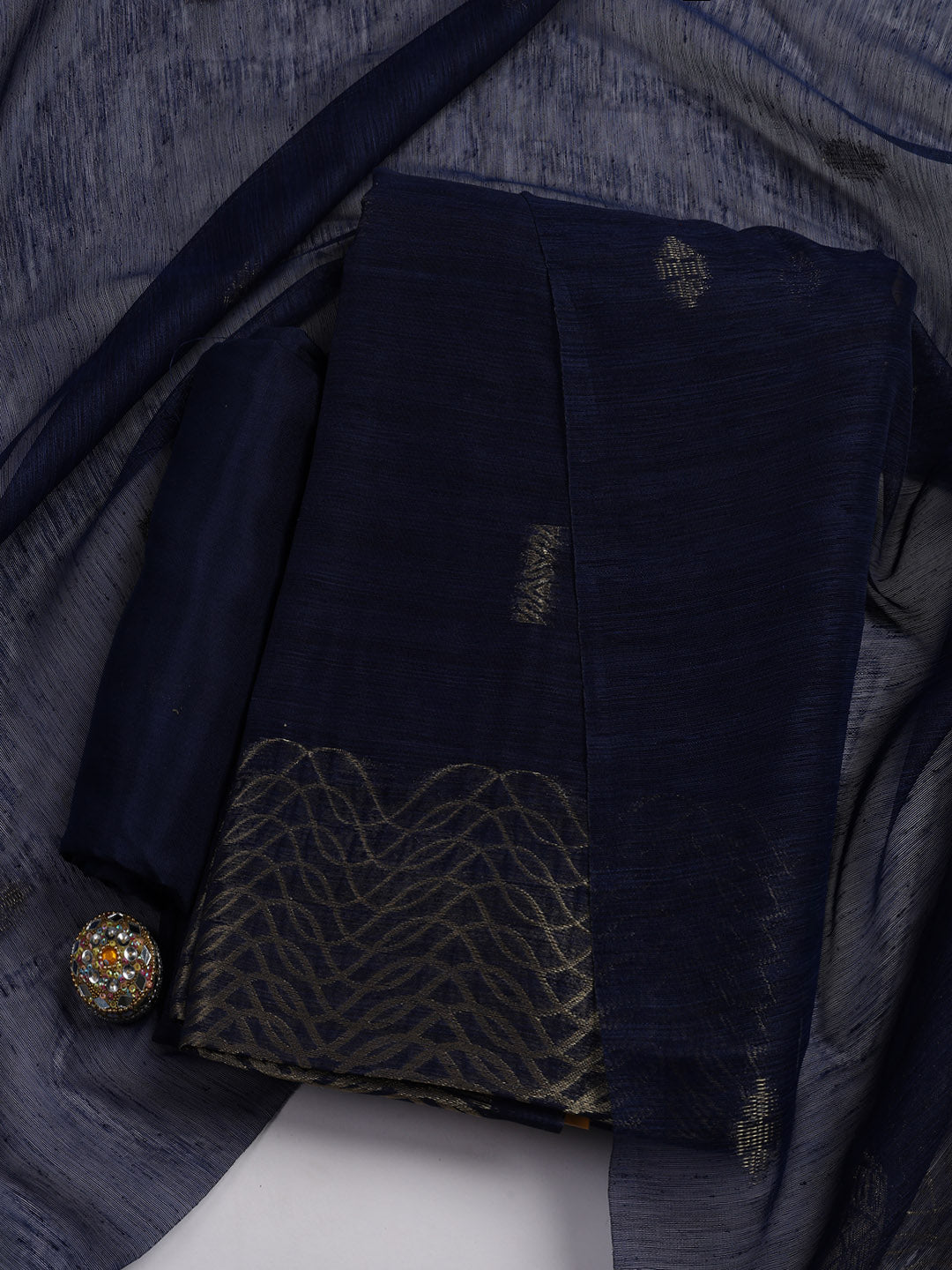 Woven Chanderi Unstitched Suit Piece With Dupatta