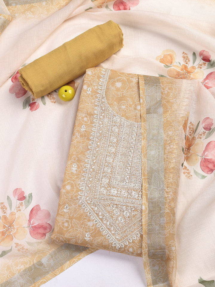 Printed Linen Unstitched Suit With Dupatta