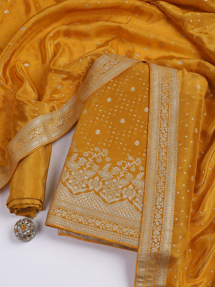 Embroidered Art Silk Unstitched Suit Piece With Dupatta