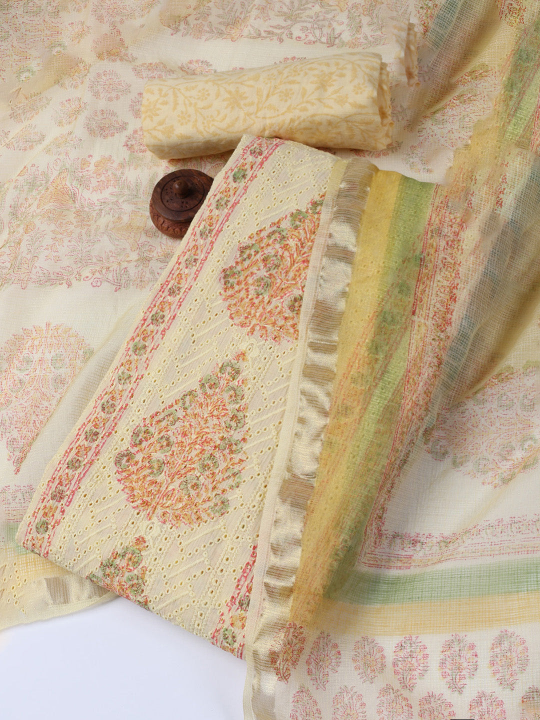 Neck Work Cotton Blend Unstitched Suit With Dupatta