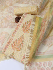 Neck Work Cotton Blend Unstitched Suit With Dupatta
