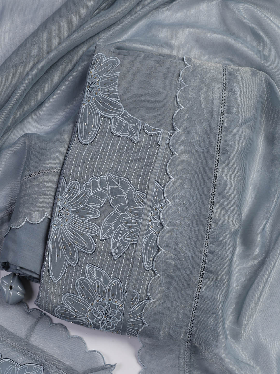Embroidery Tissue Unstitched Suit With Dupatta