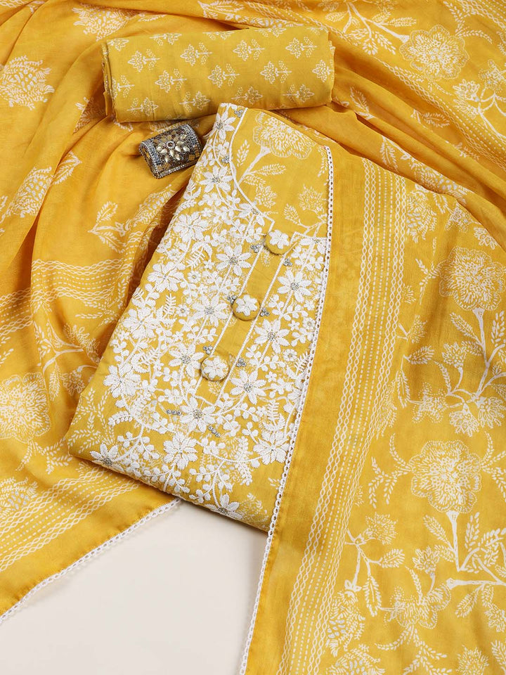 Neck Embroidery Chanderi Unstitched Suit Piece With Dupatta