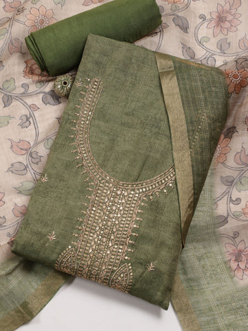 Neck Embroidery Chanderi Unstitched Suit Piece With Dupatta