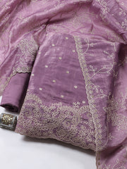 Embroidery Tissue Unstitched Suit Piece With Dupatta