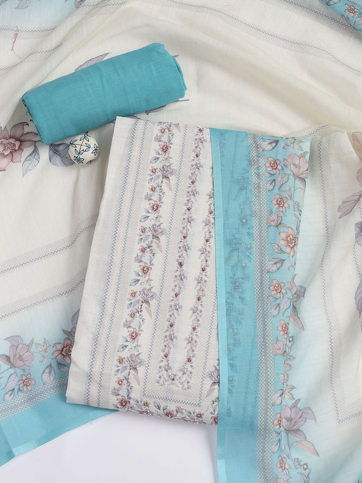 Printed Linen Unstitched Suit Piece With Dupatta