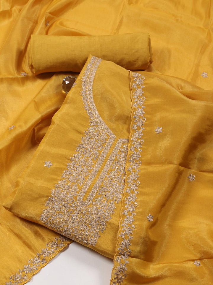 Neck Embroidered Tissue Unstitched Suit With Dupatta